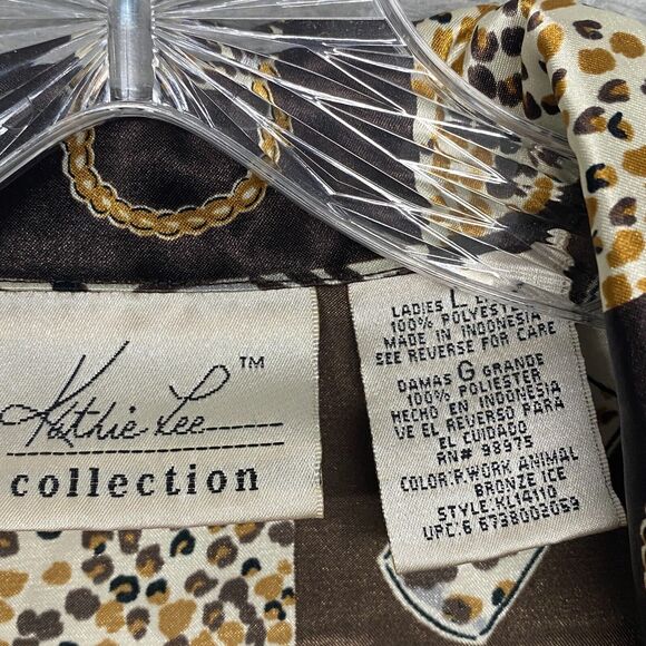 Vintage Kathy Lee Shirt Womens Large Button Up Brown Handbag Makeup Kitsch Silky - Picture 3 of 7